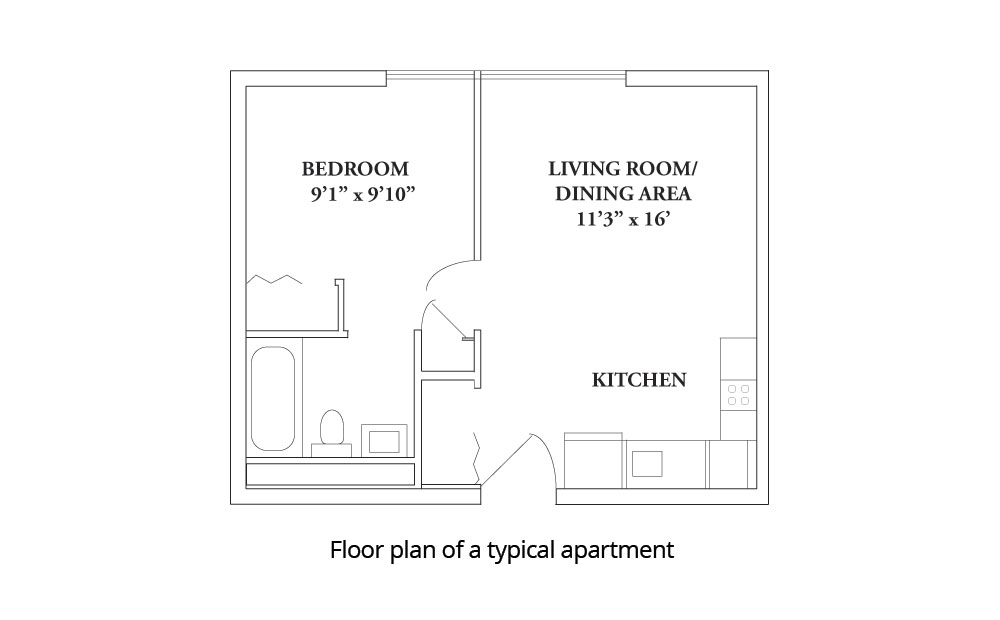 Floor plan of a typical unit at Adams Park Apartments