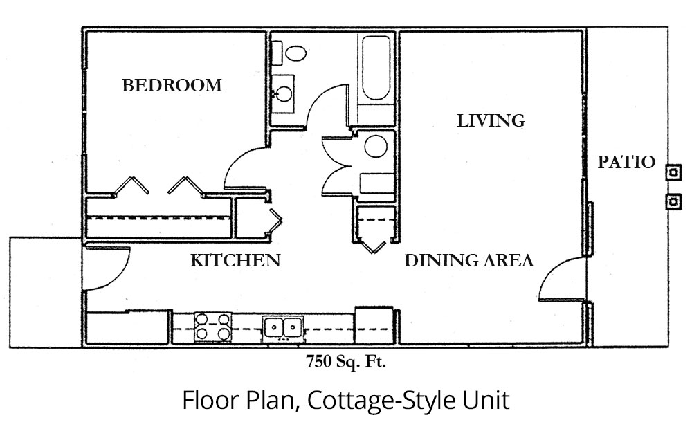 Floor plan of a typical Sheldon Apartments cottage-style apartment